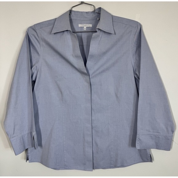 Foxcroft Tops - Foxcroft Non Iron Fitted Long Sleeve‎ Button Up Blouse Top Shirt Size 16 Blue